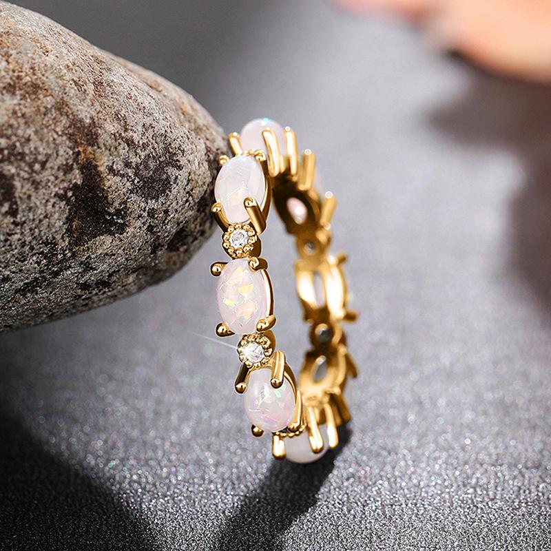 Bestselling Bridal Oval Opal Stackable Ring | Rose Gold Plated Full Eternity Band for Women