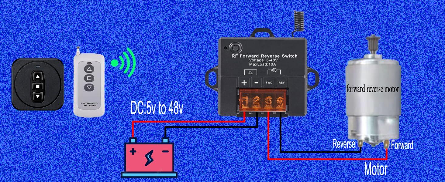 Winch Remote for Truck/ATV/SUV - 168ft Reverse Switch, 5V-48V/10A DC, Compatible with Actuators & Motors (Self-Locking/Momentary Modes)