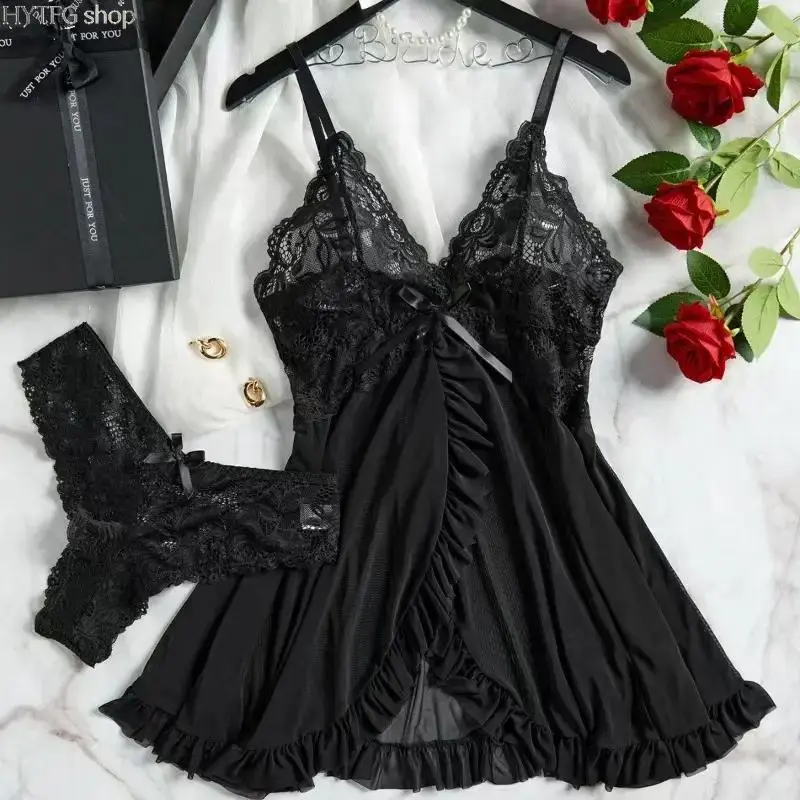 Women’s 2‑Piece Cotton Loungewear Set, Ruffled Spaghetti Strap Top with Matching Bottoms, Decorative Bow Accents & Delicate Floral Lace Details, Soft Light‑Weight Sleepwear, Multi‑Size Comfort Nightwear for Relaxing At‑Home Wear & Cozy Evening Outfits