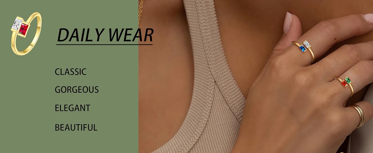 Gold Birthstone Rings for Women Non Tarnish 14K Gold Plated Adjustable Emerald Ring Cubic Zirconia Gemstone Promise Ring for Her Engagement Personalized Waterproof Jewelry Gifts for Birthday