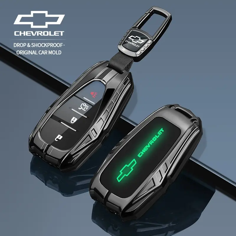 Suitable for Chevrolet Equinox, Malibu, Cruze, Blazer, Trax, Camaro, Orlando, Traverse metal car key protective case, protective cover, remote control cover, key case, keychain, car gadget, keychain accessory, mech-style, backlit logo
