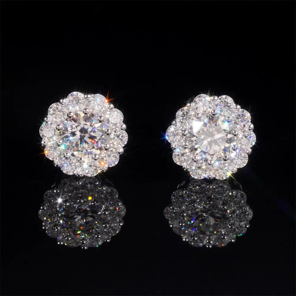 Men's S925 Sterling Silver Hip-Hop Luxury Artificial Gemstone Earrings, Round D Color VVS GRA Certified Moissanite Stud Earrings for Males, Men's Earrings