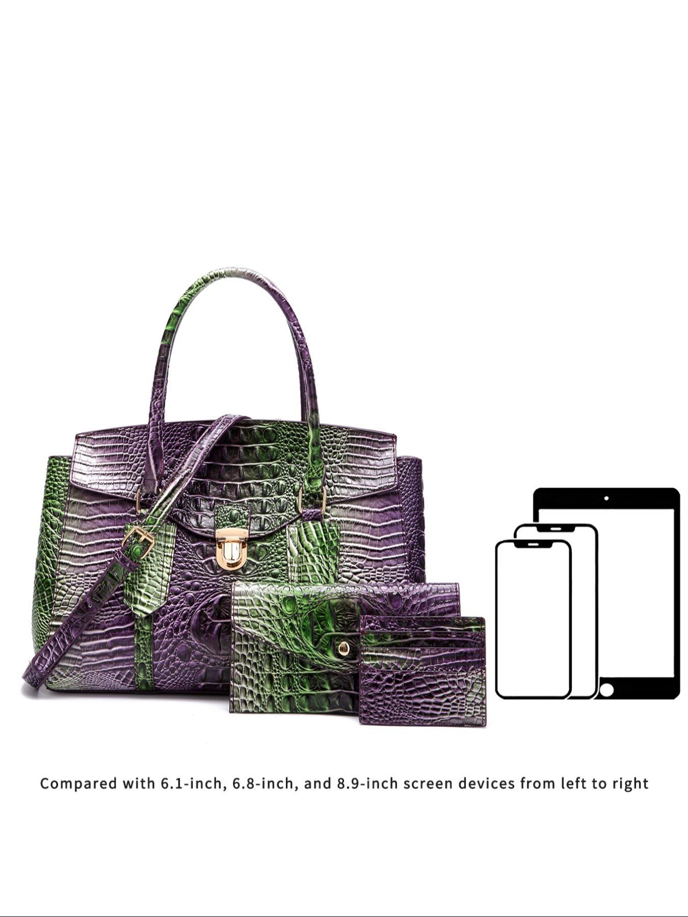 Fashionable Crocodile Embossed Handbag & Long and Short Wallet Set, Large Capacity Shoulder Bag Set, Casual Trendy Versatile High-quality Daily Commuting Bag Set for Women Purse