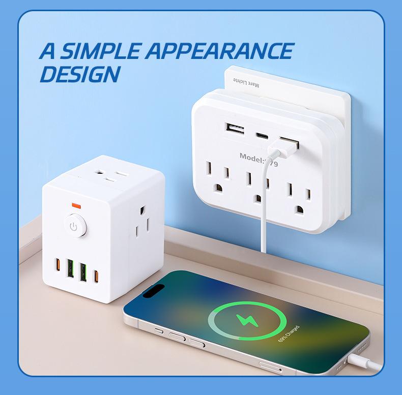 Multiple USB Sockets,USB + Type-c Charging Port,Phone Charger For Home Use,Practical,Wireless Conversion Charging Plug