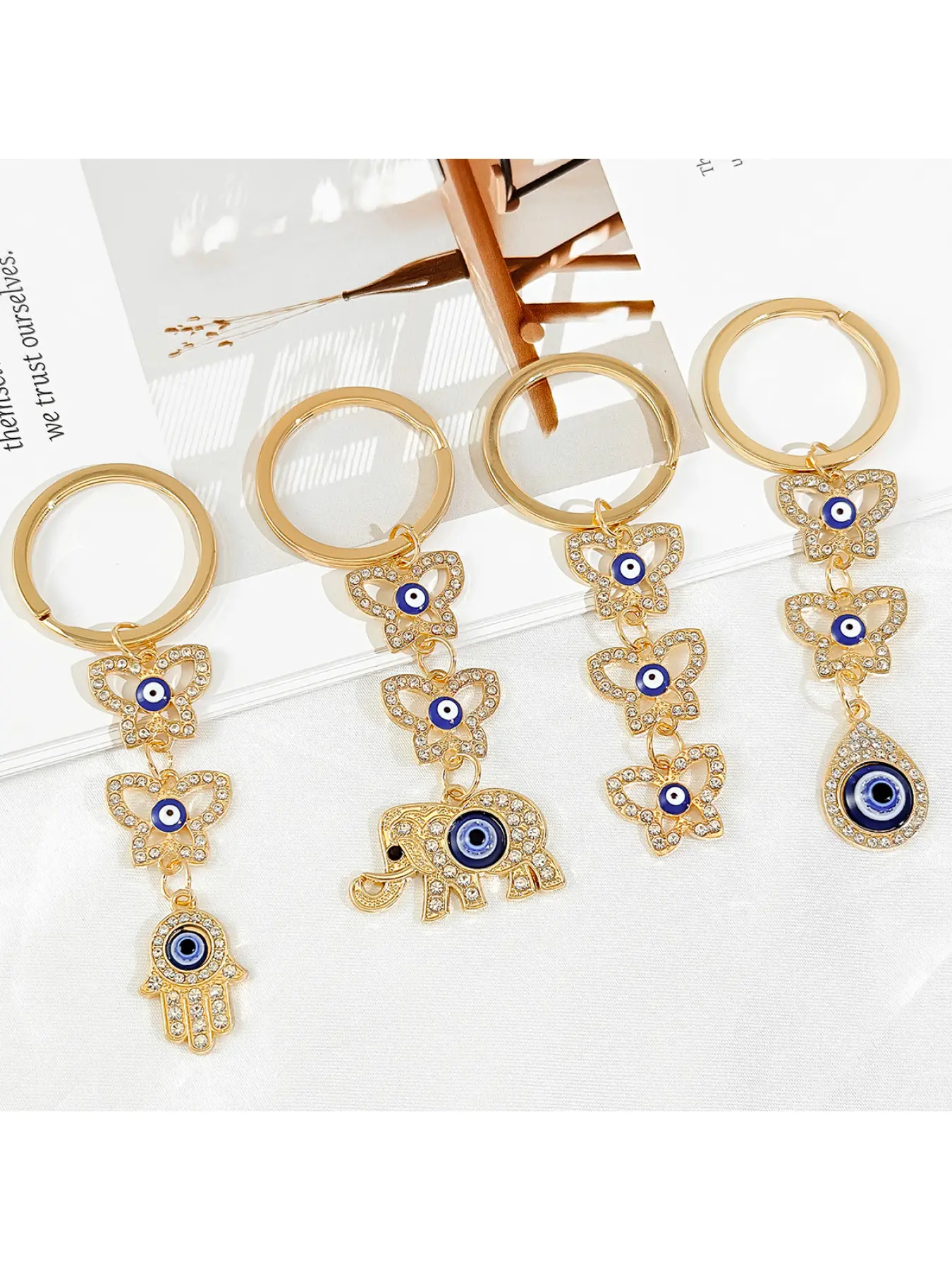 5pcs Rhinestone Teardrop Eye Charm, Elegant Pendant for Girls Backpack Decor