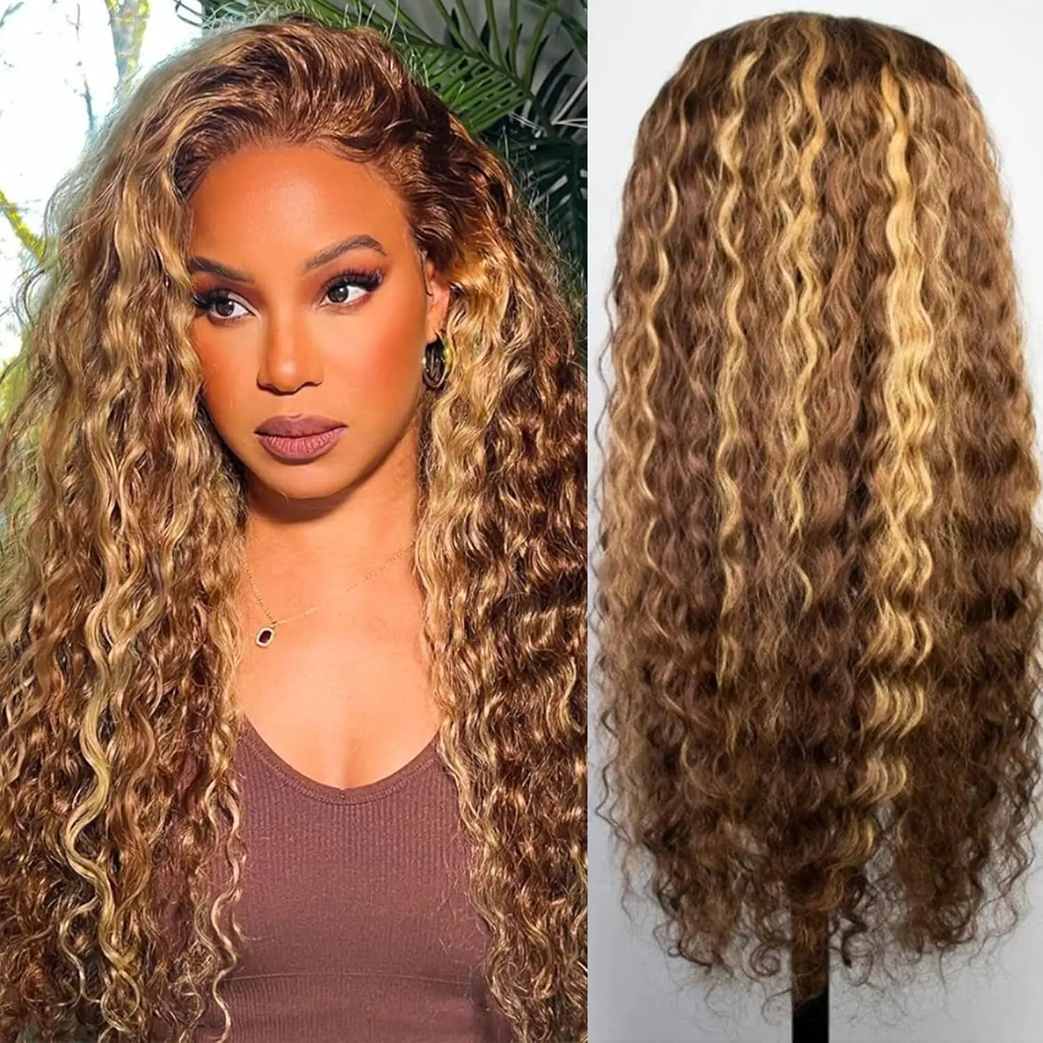 22-36 inch Highlight Ombre Lace Front Wig Human Hair 13x4 HD Honey Blonde 4/27 Deep Wave Lace Frontal Wigs Glueless Wigs 180 Density