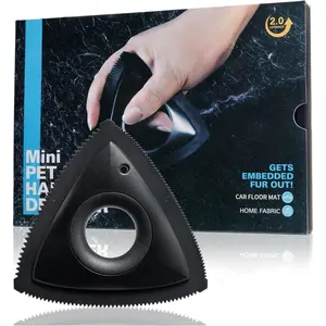 Mini Pet Hair Remover for Car Detailing Supplies, Carpet Dog Hair Remover for Car Interior, Triangle Dog Hair Remover for Auto Detailing, Couch, Furniture, Lint, Carpet (Jet Black)
