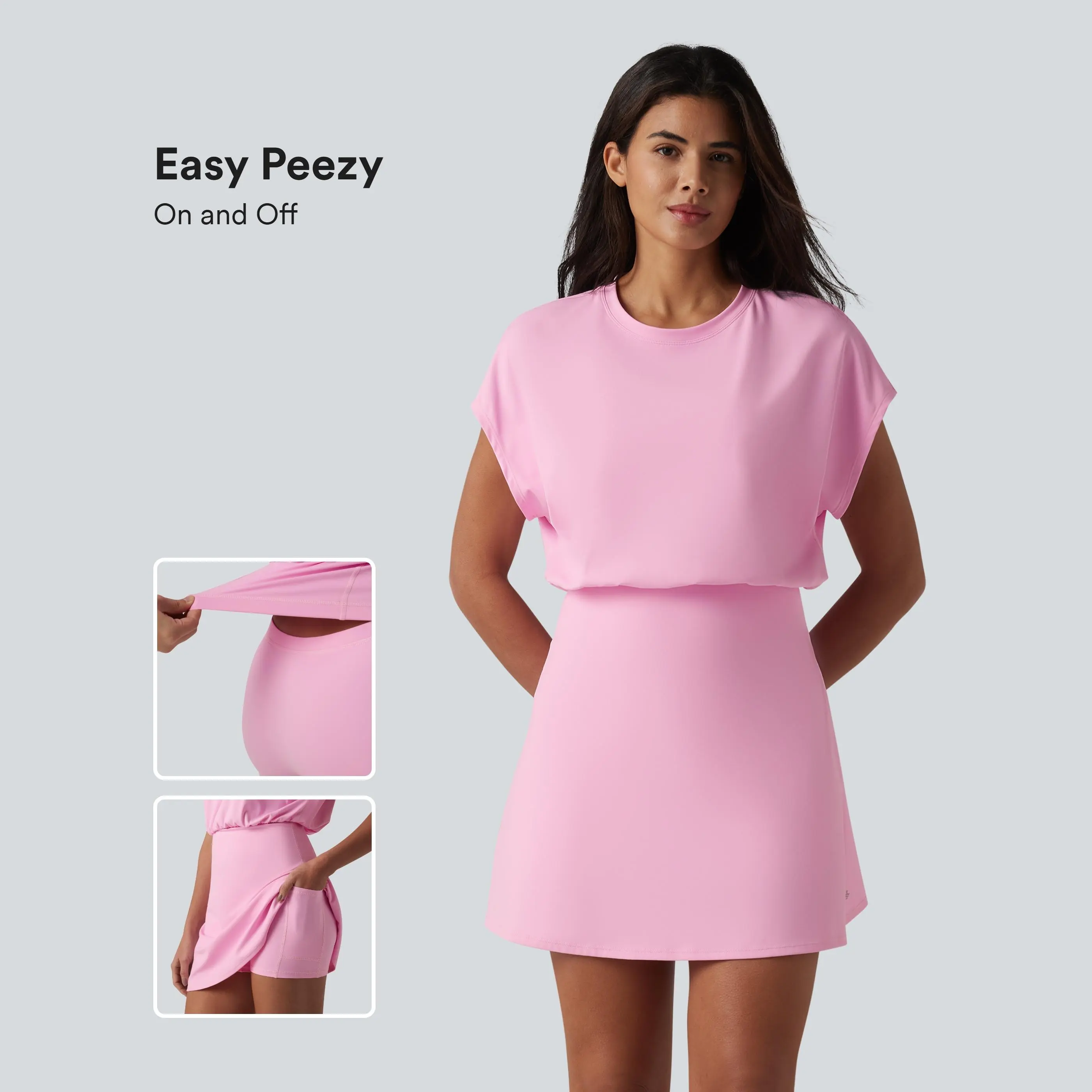 Halara SoftlyZero Airy Round Neck Short Sleeve 2-in-1 InstantCool Mini Yoga Active Dress with Pockets-Easy Peezy Edition Halara SoftlyZero Airy Round Neck Short Sleeve 2-in-1 InstantCool Mini Yoga Active Dress with Pockets-Easy Peezy Edition