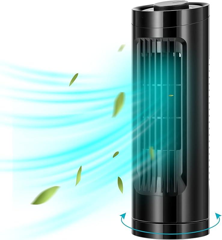 13'' Tower Fan, Bladeless Desk Fan with 3 Speeds and 70° Oscillation, Portable and Compact, Quiet Cooling Fan for Home and Office, Black