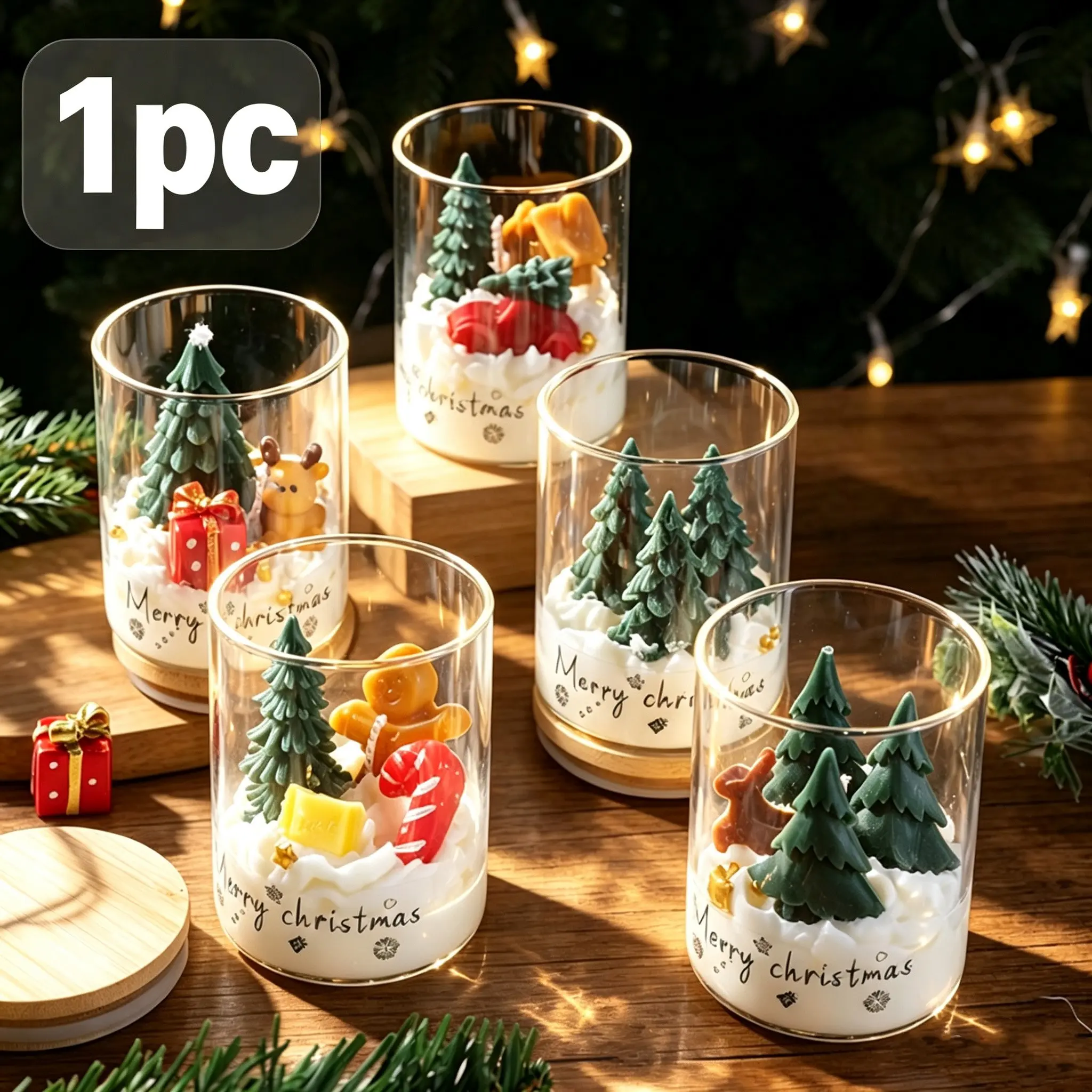 Glass Cup Mini Landscape Scented Candle, Decorative Candle, Retro Christmas Style, Reindeer and Gingerbread Man Decor, Holiday Home Decoration, Christmas Gift