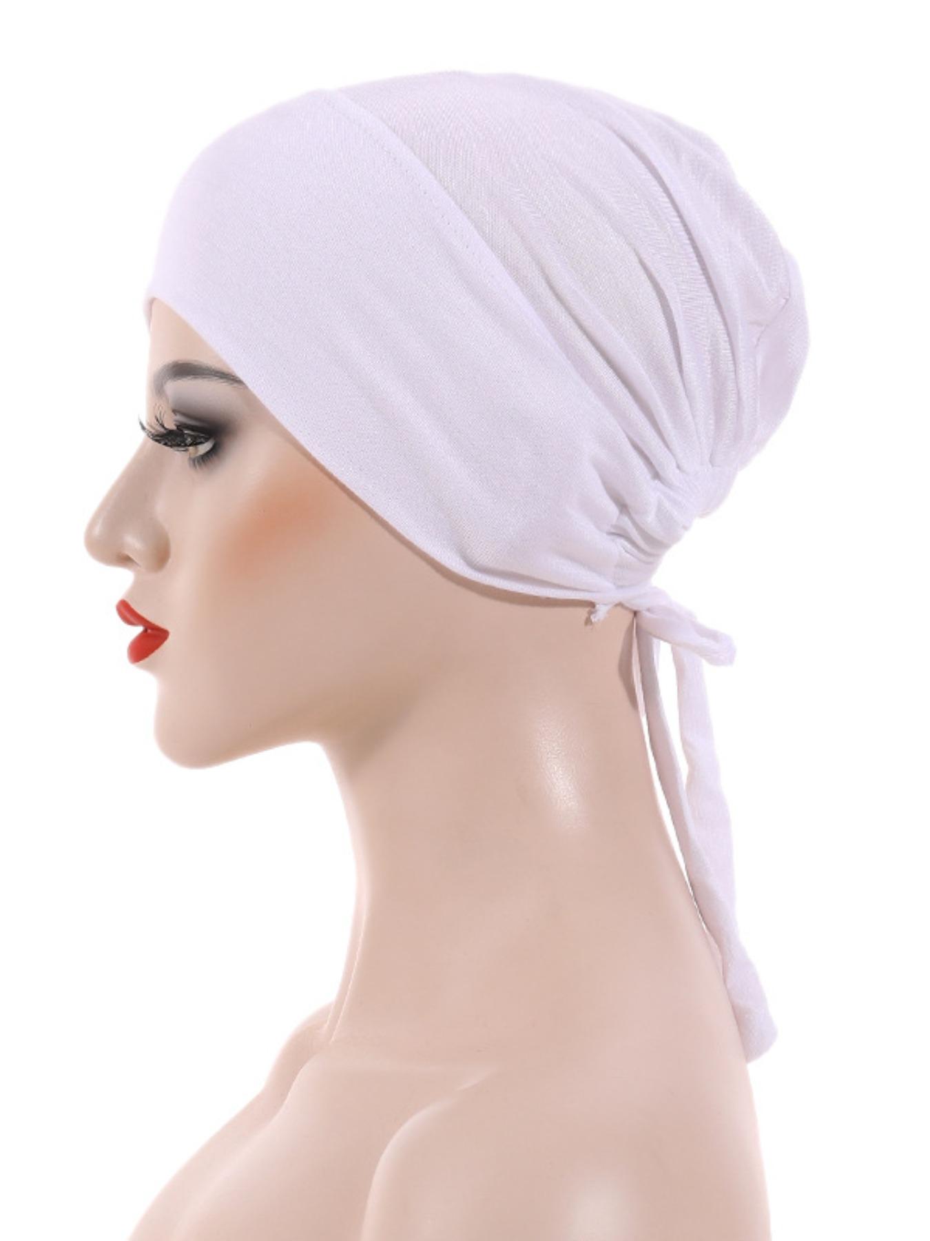 1 Piece Muslim Drawstring Headscarf, Adjustable Hijab Tube Cap Under Scarf, Elegant Casual Chic Chiffon Solid Color Turban For Women, Convenient Accessories For Daily Wear