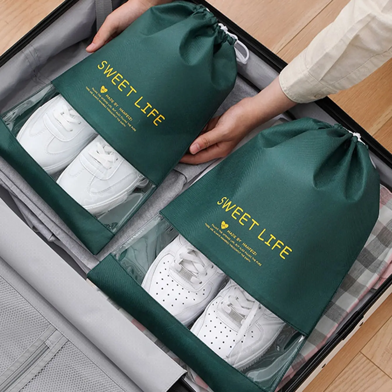 Reusable Non-Woven Shoe Dust Cover, //, with Tie Cord, Ideal for Travel, Home Use, 1pc or 5pcs