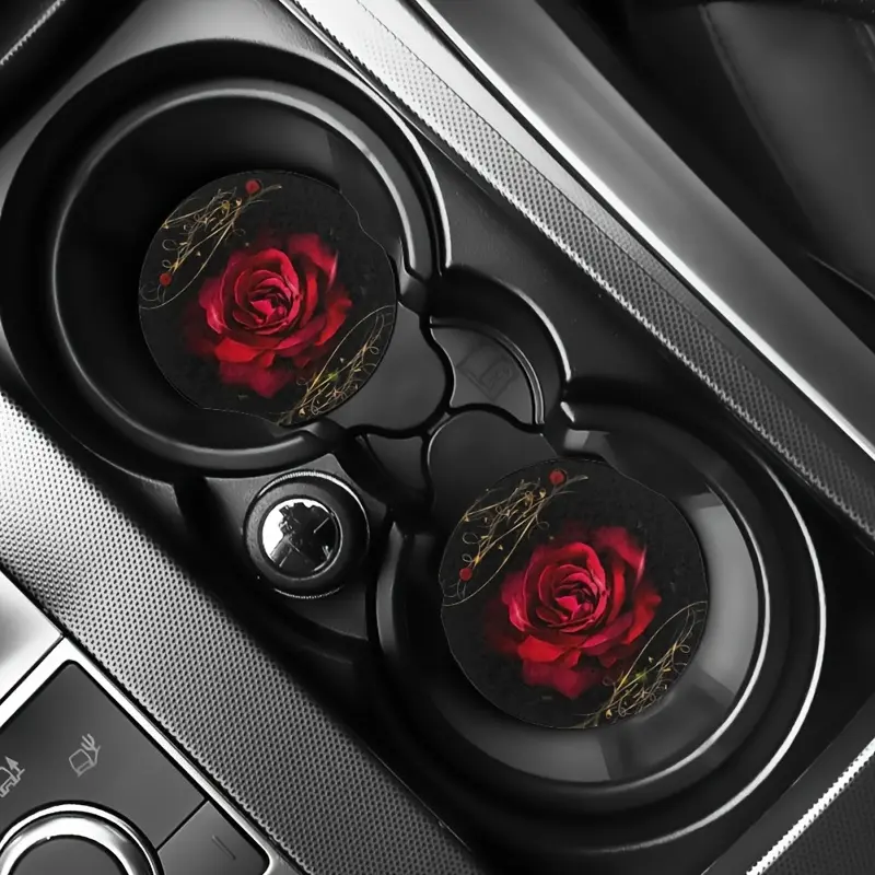 A set of 2 red rose-themed car cup holders designed to help keep the vehicle tidy, suitable for both men and women