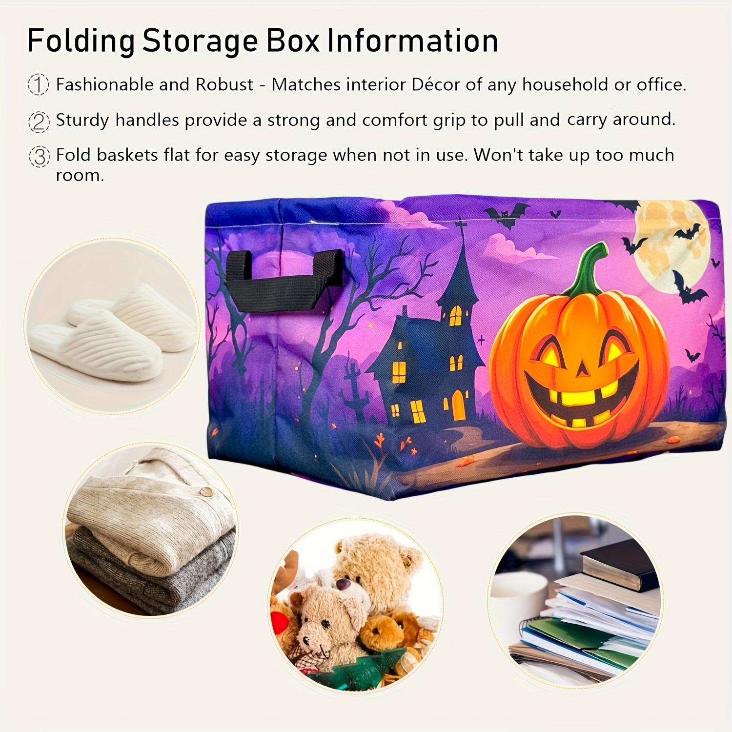 Halloween Pumpkin Design Collapsible Oxford Fabric Hamper, Square Foldable Storage Basket With Handles, Multipurpose Organizer Bin, Gift Basket Teacher Basket Book Basket, Halloween Basket, Fall Basket, Halloween Baskets, Spooky Basket, Laundry Baskets