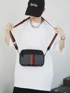 Men's Geometric Print PU Leather Square Messenger Bag, Casual Crossbody Tote Shoulder Bag, Fashionable All-Season Accessory