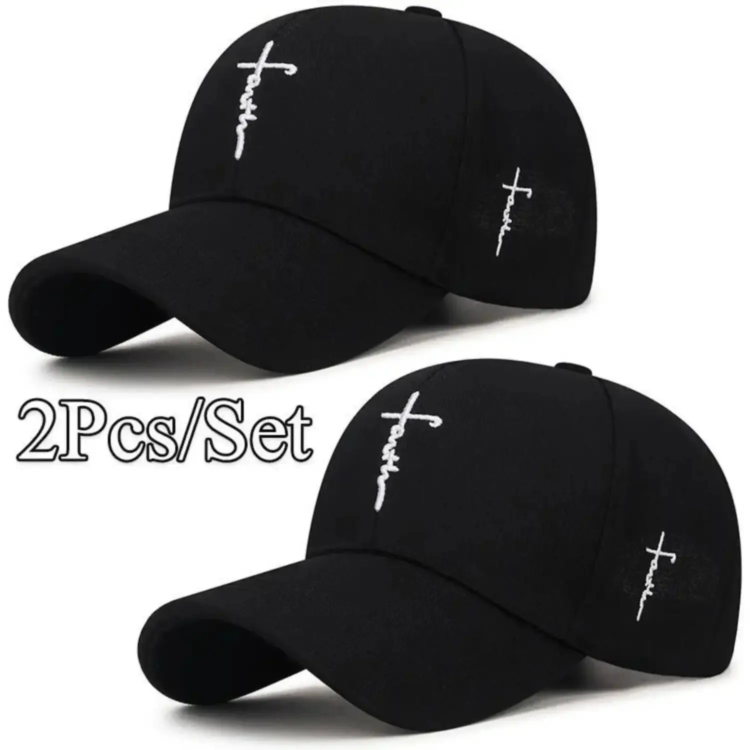 Unisex 2pcs/set Cross Embroidered Baseball Caps (Black & White) - Ventilated Duckbill Brim Acrylic Headwear, Breathable Sun Protection for Casual Outings, Outdoor Sports, Embroidery, Fashionable, Street Fashion, Cap Hat, Lightweight Breathable Headwear, A