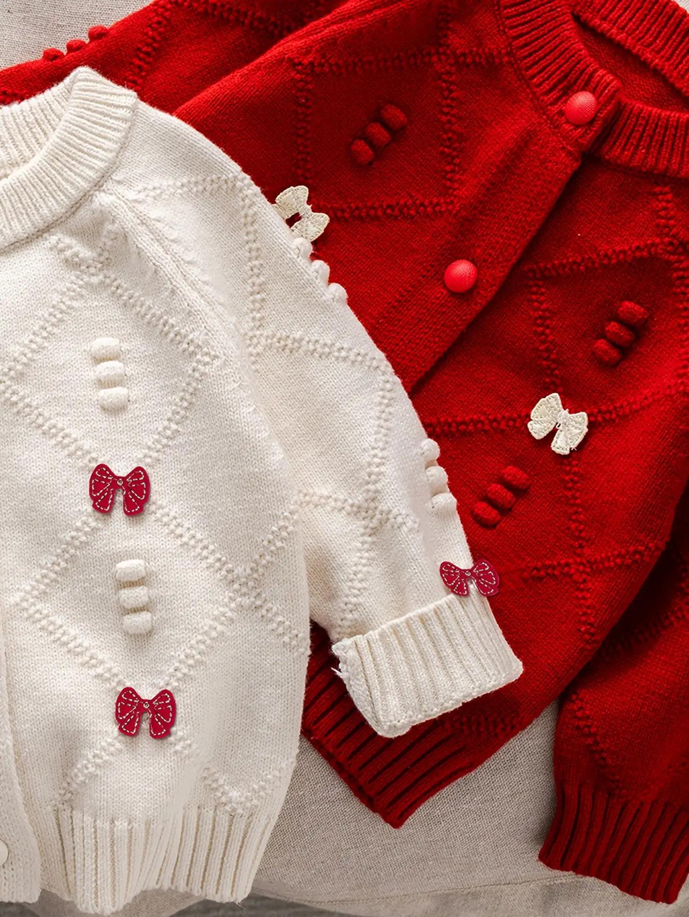 Girls' Soft Knit Cardigan Sweater Jacket - Beige & Red Floral pattern, Loose Fit Long Sleeve, Easy Button Front Closure, Layering Piece for Toddler & Little Girls (Spring/Fall/Transition) - Cute Everyday & Party Outfits, Spring Fall Clothing, Playful Desi