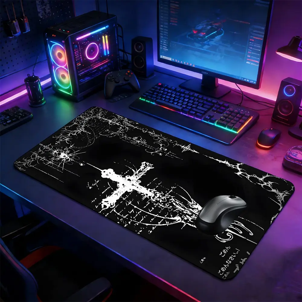Dark Gothic Cross Pattern Mouse Pad, Rectangular Gaming Mouse Pad, Office Desk Keyboard Mat, Computer Desk Pad with Non-Slip Rubber Base & Stitched Edge for Home & Office Gaming, Desk Accessory, Computer Accessories for Desk, Desktop Accessories