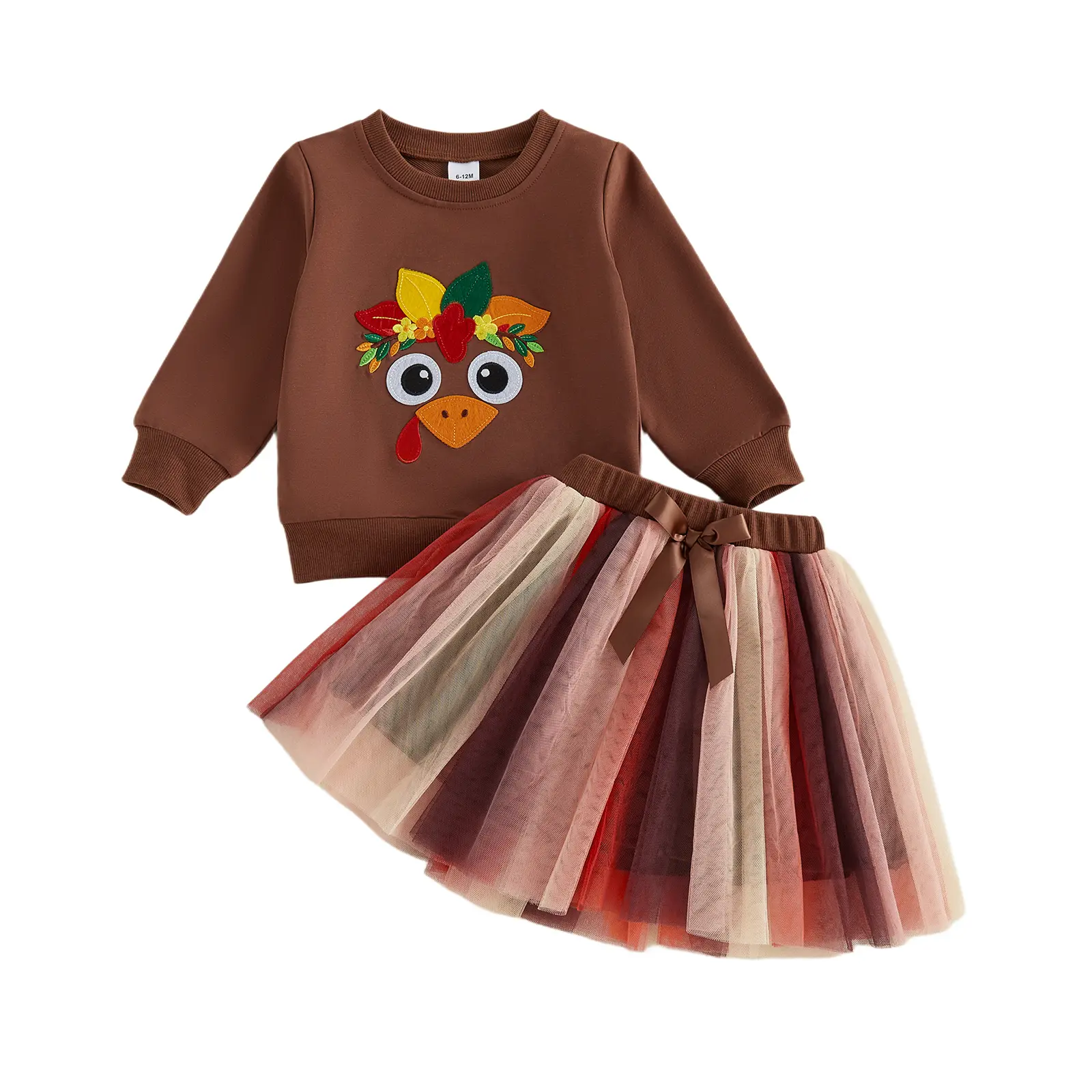 Toddler Baby Little Girl Thanksgiving Outfit Long Sleeve Turkey Sweatshirt and Tulle Tutu Skirt Fall Winter Set6M-4T