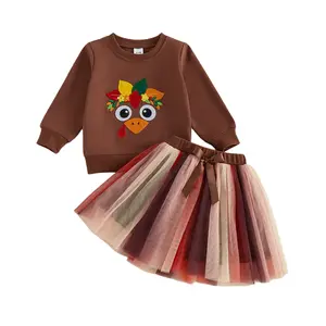 Toddler Baby Little Girl Thanksgiving Outfit Long Sleeve Turkey Sweatshirt and Tulle Tutu Skirt Fall Winter Set6M-4T