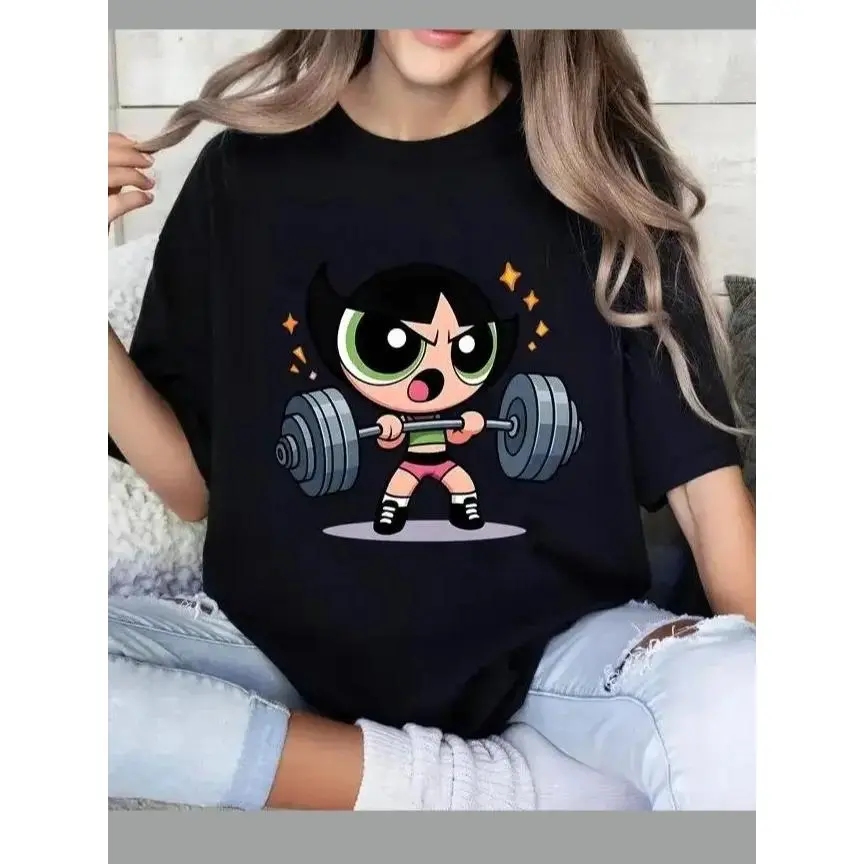 Powerpuff Girls Bubleess Vintage Gym Girl T-shirt, Cartoon Character Shirt, Fitness Workout Shirt, Weightlifters, Bodybuilding Shirt, Basic Comfort Tshirt Casual, Women, Streetwear, Unisex