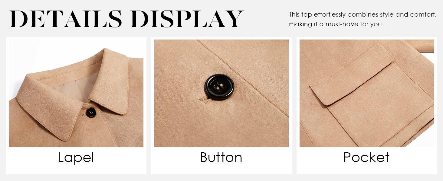 Imily Bela Womens Faux Suede Leather Jackets Casual Cropped Coats Vintage Button Down Shackets