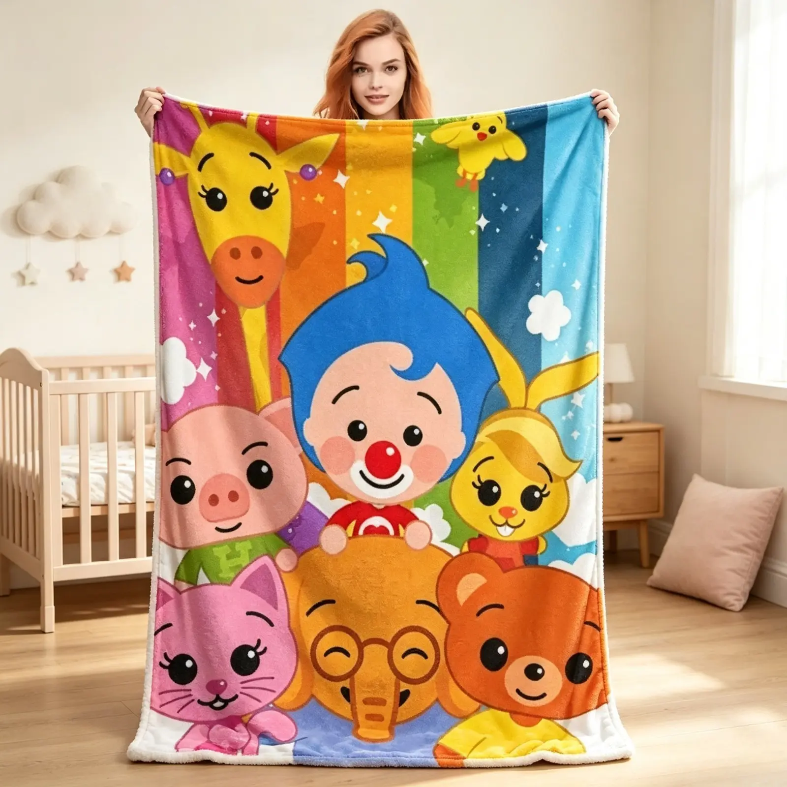 Cute Cartoon Character Flannel Fleece Blanket Funny Graphic Plush Throw Soft Lightweight Warm Cozy Blanket All Season Use for Kids Adults Sofa Bed Bedroom Home Decor Birthday Christmas Gift
