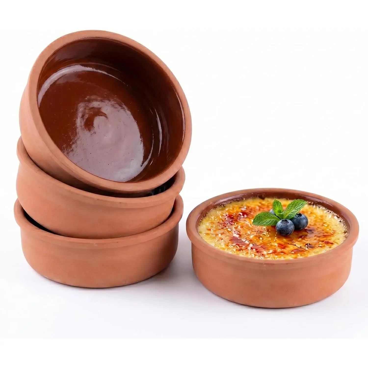 Athens Clay Bowl Set of 4, Terracotta 5.7-inch Bowls, 14.2 Oz Ancient Pottery, Glazed Inside Cooking Clay Bowls in Box, Turkish Clay Yogurt Pots, Earthenware for Mexican Dishes, 4 count, 420 cc