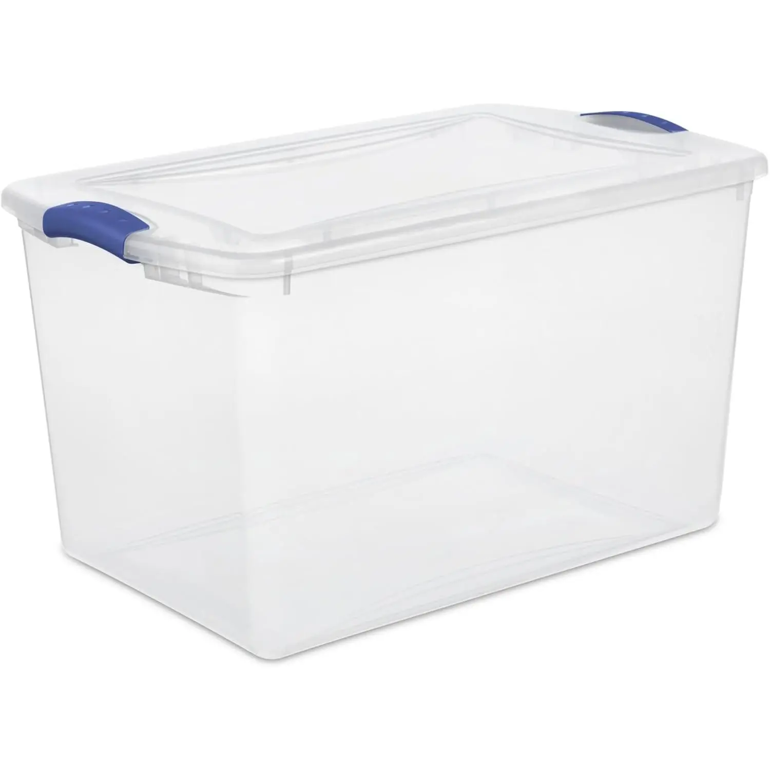 Large Storage Bin, 66 Quart Clear Plastic Storage Container with Latch Lid, Blue Latch