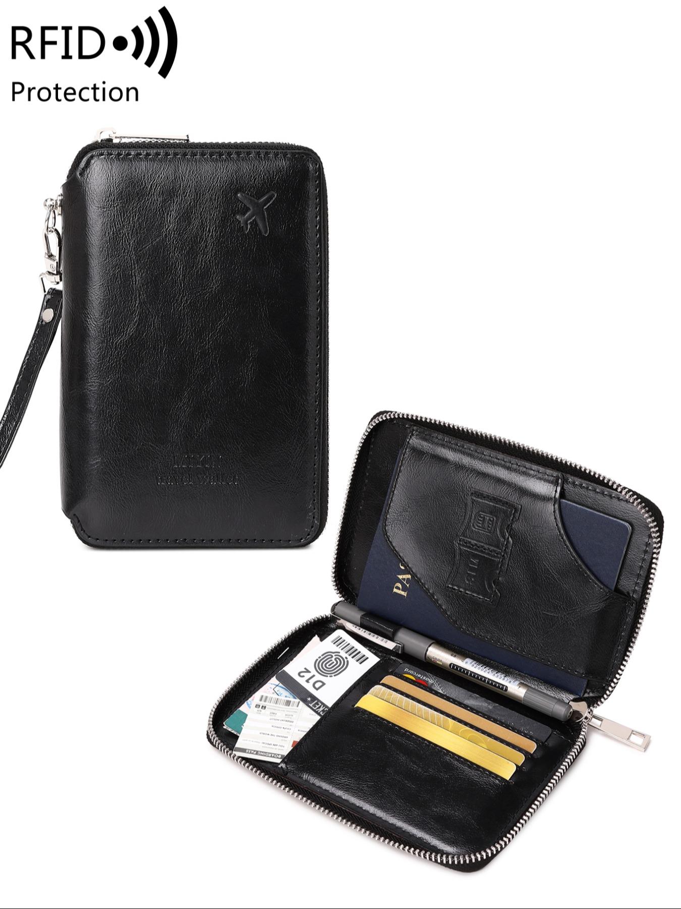 Summer Solid Color Airplane Passport Card Bag, Multifunctional Zipper Card Slots Wallet, Portable RFID Blocking Travel Wallet for Women & Men, Passport Cover, Card Organizer, Travel Document Holder