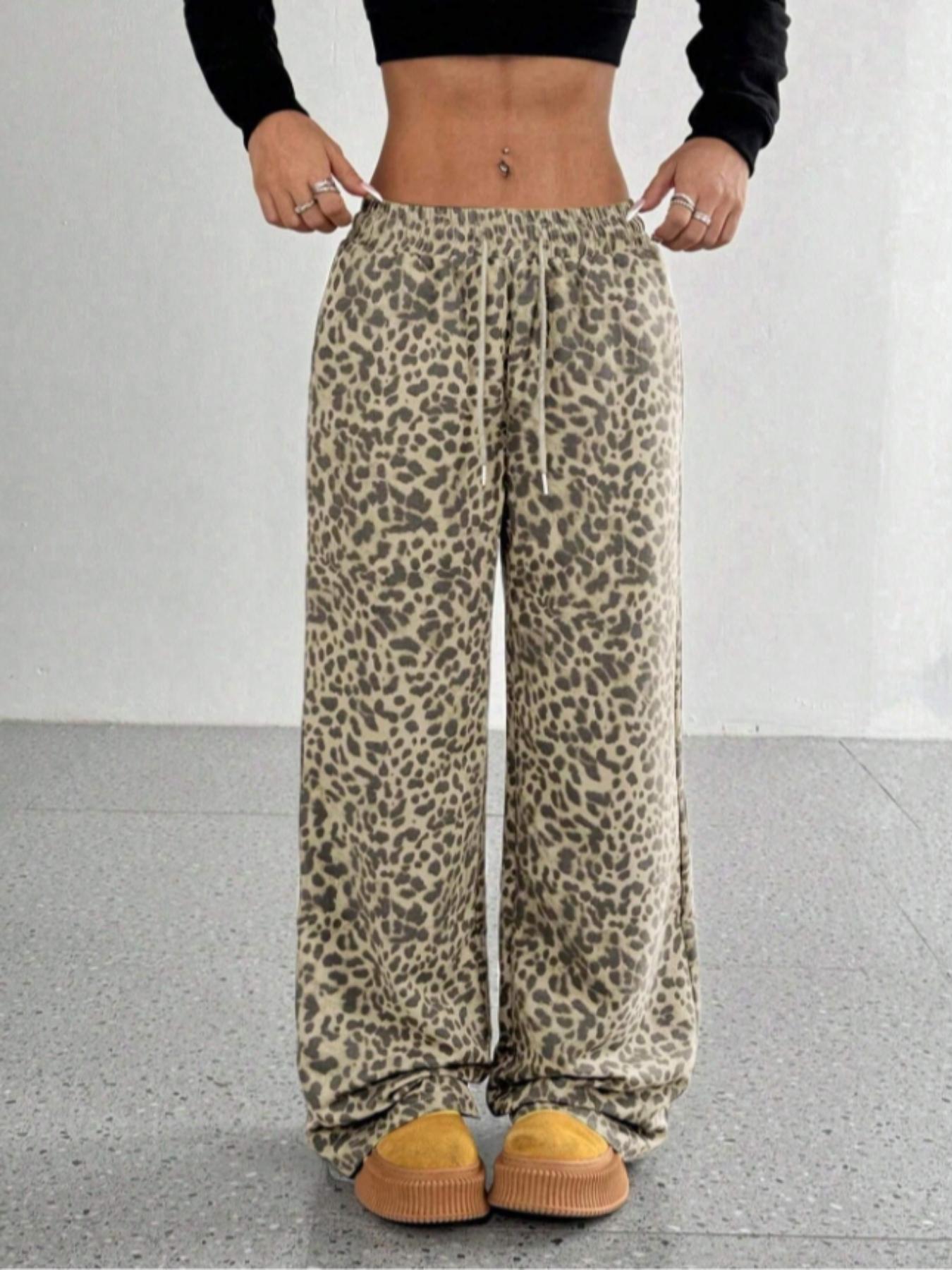 Women's High-End Slim-Fit Leopard Print Loose Straight Leg Pants, Stylish Casual Wear, Comfortable Fabric, Perfect for Daily, Boho Casual Trousers