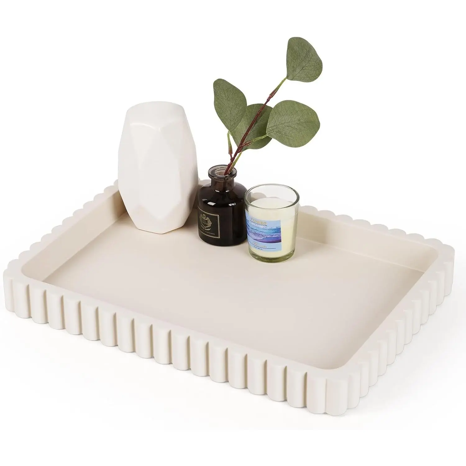 Concrete Decorative Tray for Coffee Table Decor, 14" Coffee Table Tray Ottoman Tray Table Centerpieces, Rectangular Modern Decorative Trays for Home Decor, Living Room, Entry, Gray