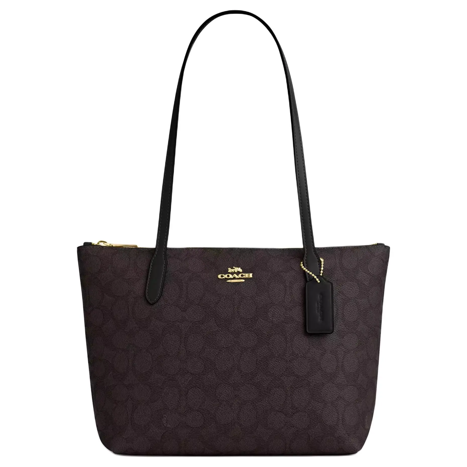 COACH Fiona 24 Tote Bag for Women – Logo-Printed Coated Canvas and Leather Shoulder Bag in Black