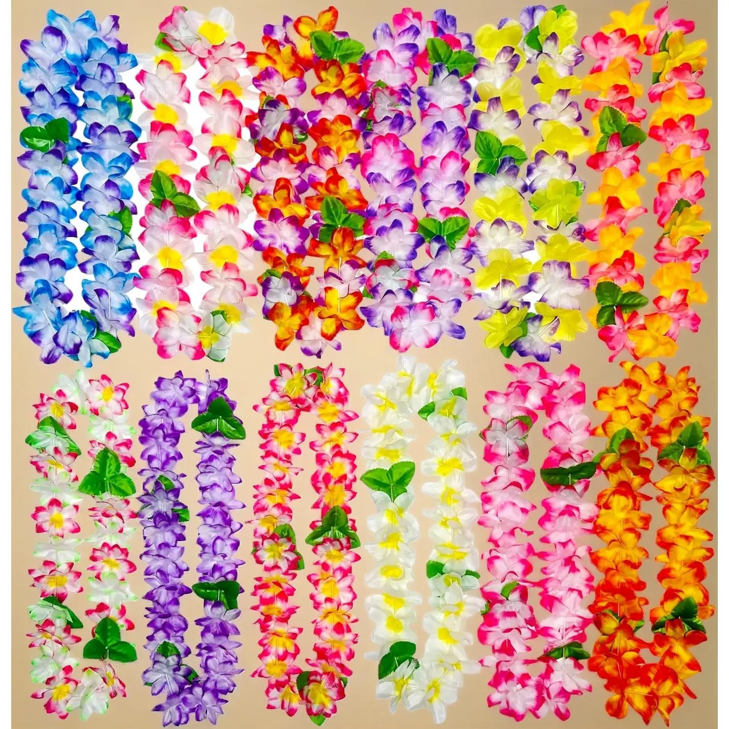 12Pcs Hawaiian Leis Set, Silk Flower Necklaces & Headbands, Tropical Luau Hawaii Party Favors, Beach Wedding Birthday Holiday Decorations