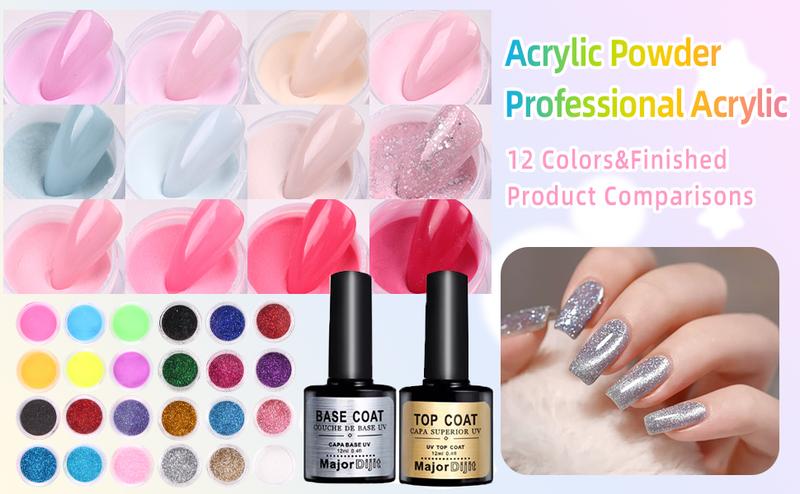 Acrylic Nail Kit with Drill Set for Beginners with Everything 12 Color Acrylic Powder Nail Decoration Tools Home Salon