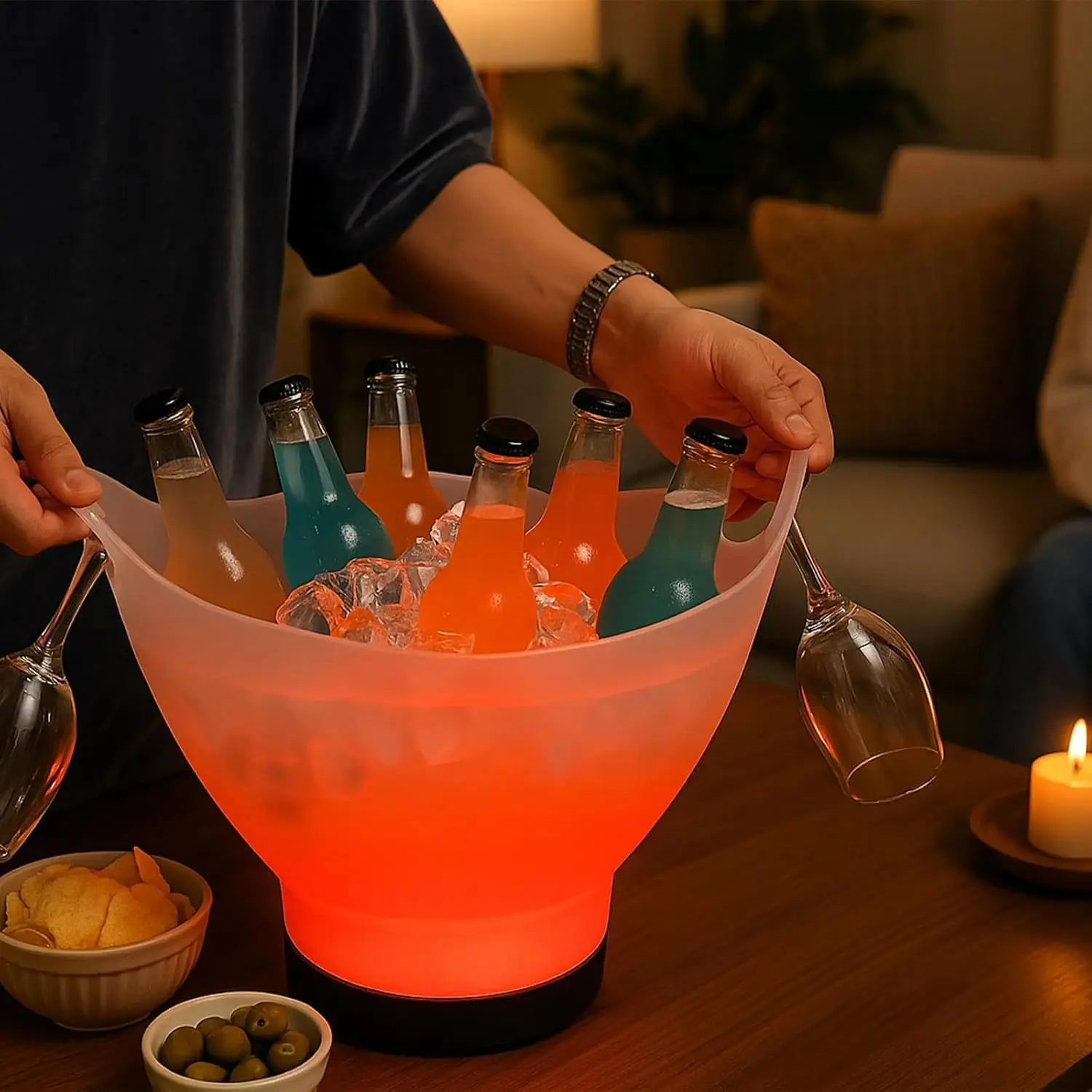 LED Ice Bucket with Bluetooth Speaker 7L Large Capacity Portable Lighted Wine Bucket for Parties Rechargeable Beverage Drink Tubs Bar Accessories for Home Bar Set - Utensils