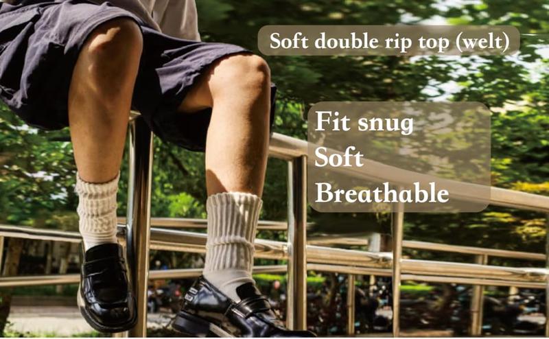 4 Pairs Natural 98% Cotton Crew Socks - Seamless, Breathable, Cozy Fall & Winter Socks for Women & Men