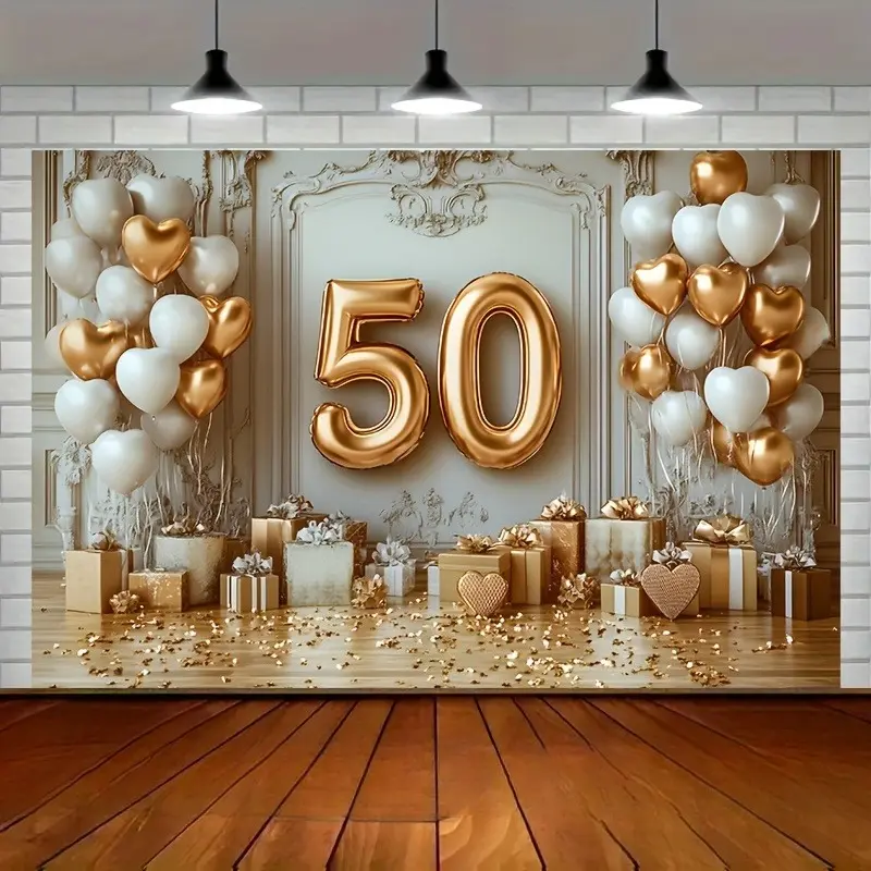 50th Wedding Anniversary Golden Celebration Rectangular Polyester Tapestry - Durable, Lightweight Printed Fabric Decor, Room Decor Banner Backdrop for Party Photography, Home Living Room Events