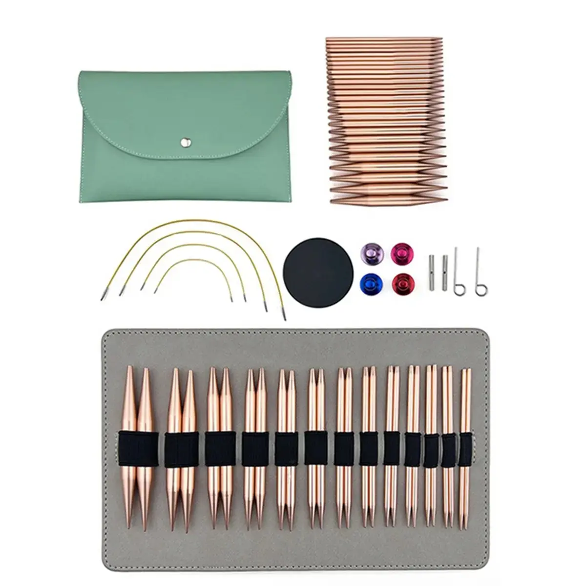 Multi-Size Aluminum Circular Knitting Needles Set - 13-Pair Interchangeable Tips (3mm-10mm US Sizes), Smooth Finish, 1 Leather Pouch, 2 Couplers, 2 Cable Keys, 1 Anti-Slip Pad, Ideal for Friends & Outdoor Crafting, 13 Pairs, Comfortable Knitting