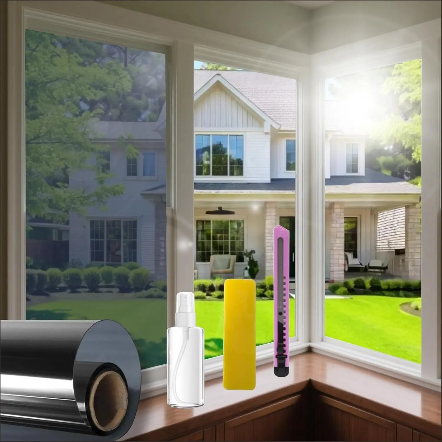 Synthetic Static Cling Non-Adhesive Car Window Tint Film - Sunlight Block, Heat & UV Blocking, Daytime Mirror Reflective, Black, 17.5x78.7in Car Exterior Accessory