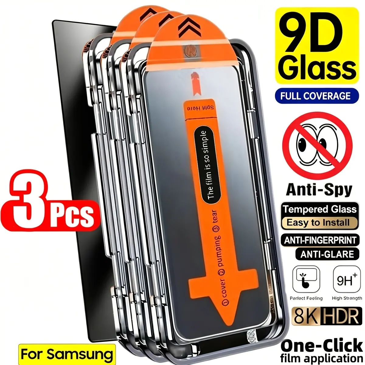 3-Pack Anti-Spy Screen Protector for Samsung Galaxy S26/s25 Ultra, 9h+ Tempered Glass, Full Coverage, Finger Print Unlock, Easy Install Kit Included