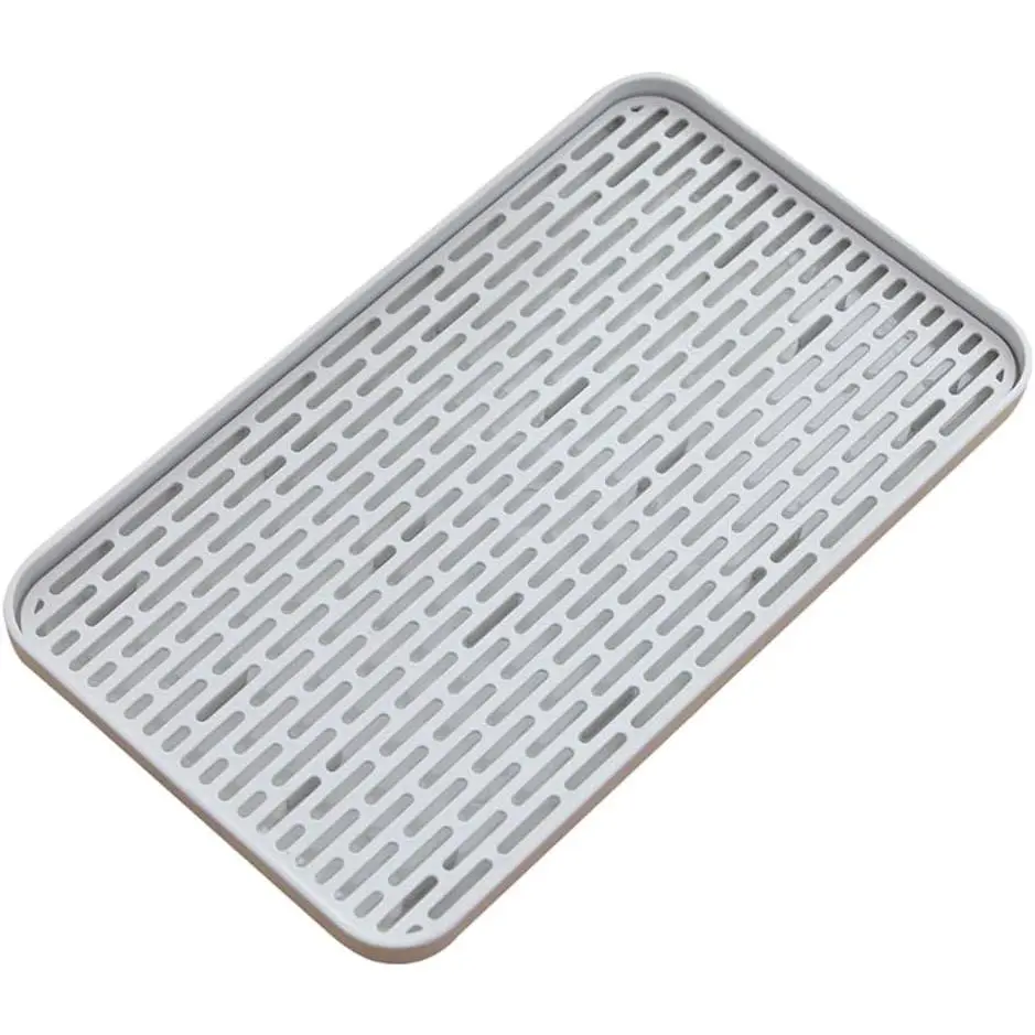 Plastics Drain Tray, Cup & Dish Drying Rack, Drain Board 2 Tier Non Slip Serving Tray with Drainboard  for Sink, Coffee Table, Outdoor (15.4 x 9 x 1 in)