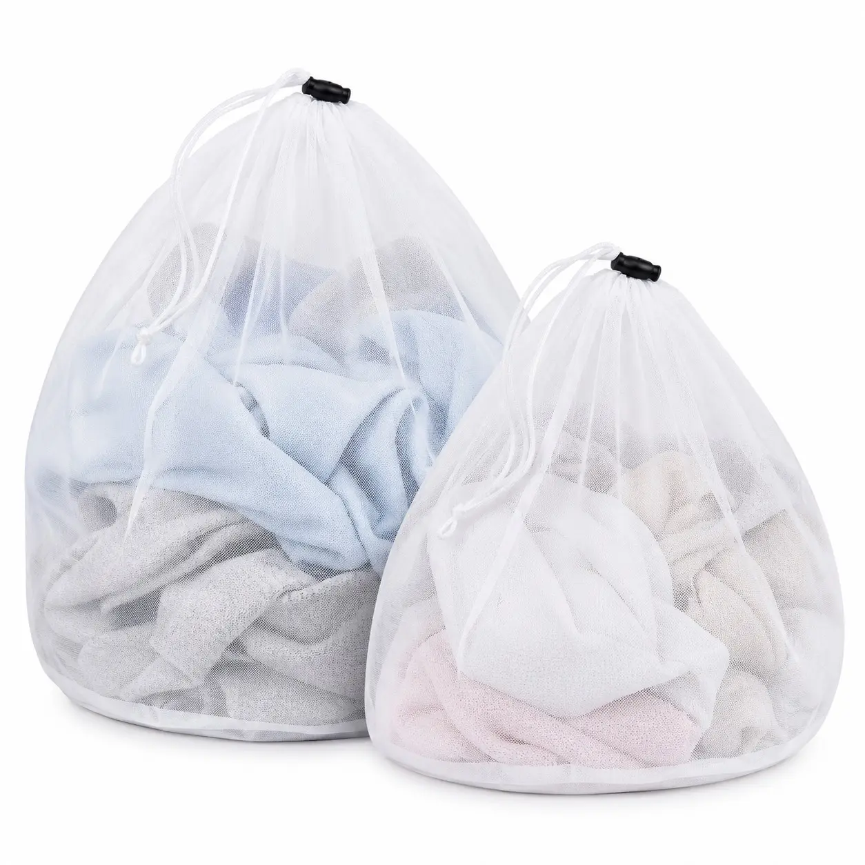 2-Pack Laundry Mesh Bags, Fine Mesh, Thickened, Large Medium Round Drawstring Bags, Safety Rope Lock, for Delicate Clothes, Sweaters, Towels, Bras, Laundry Net Bag