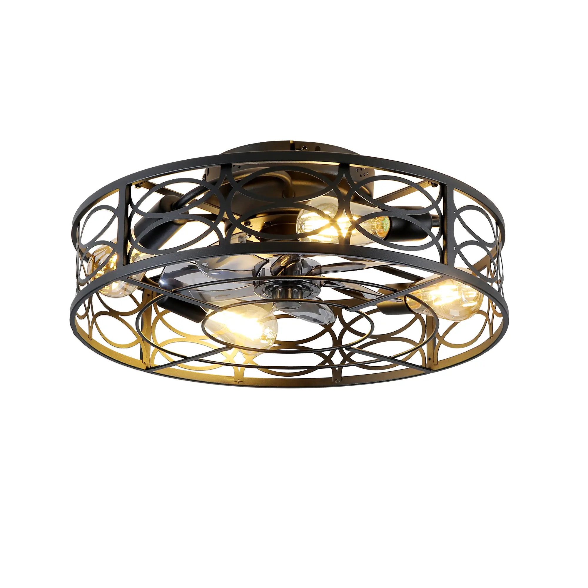 Nokaa 20 Inch Low Profile Caged Ceiling Fan with Remote Control, 6 Speeds Reversible DC Motor, Farmhouse Flush Mount Light Kit for Bedroom Living Room Kitchen, Blush+Gold/Bronze Color Options
