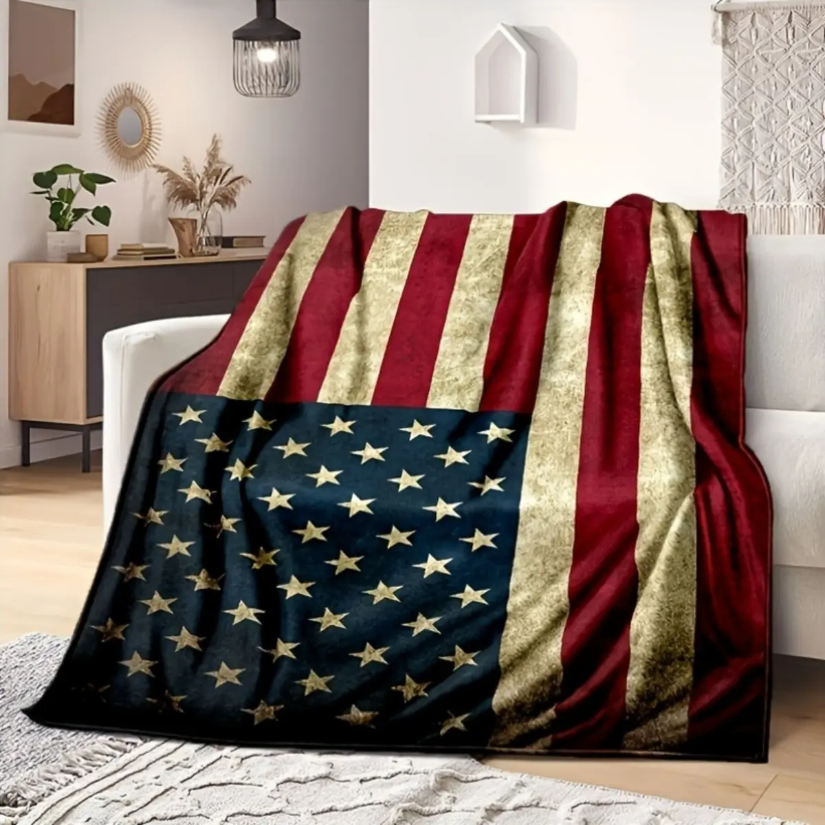 USA Flag Throw Blanket, Patriotic Home Decor Blanket with Classic American Design, Perfect for Sofa, Bedroom, Couch, Travel, Camping and Holiday Gifts
