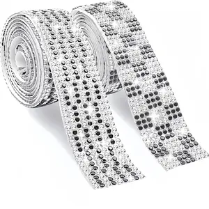 2 Rolls Rhinestone Tape Self Adhesive  Ribbon  Bling Strips Tape Stickers for DIY Art Craft Wedding Projects Party Phone Decoration  (+Black)