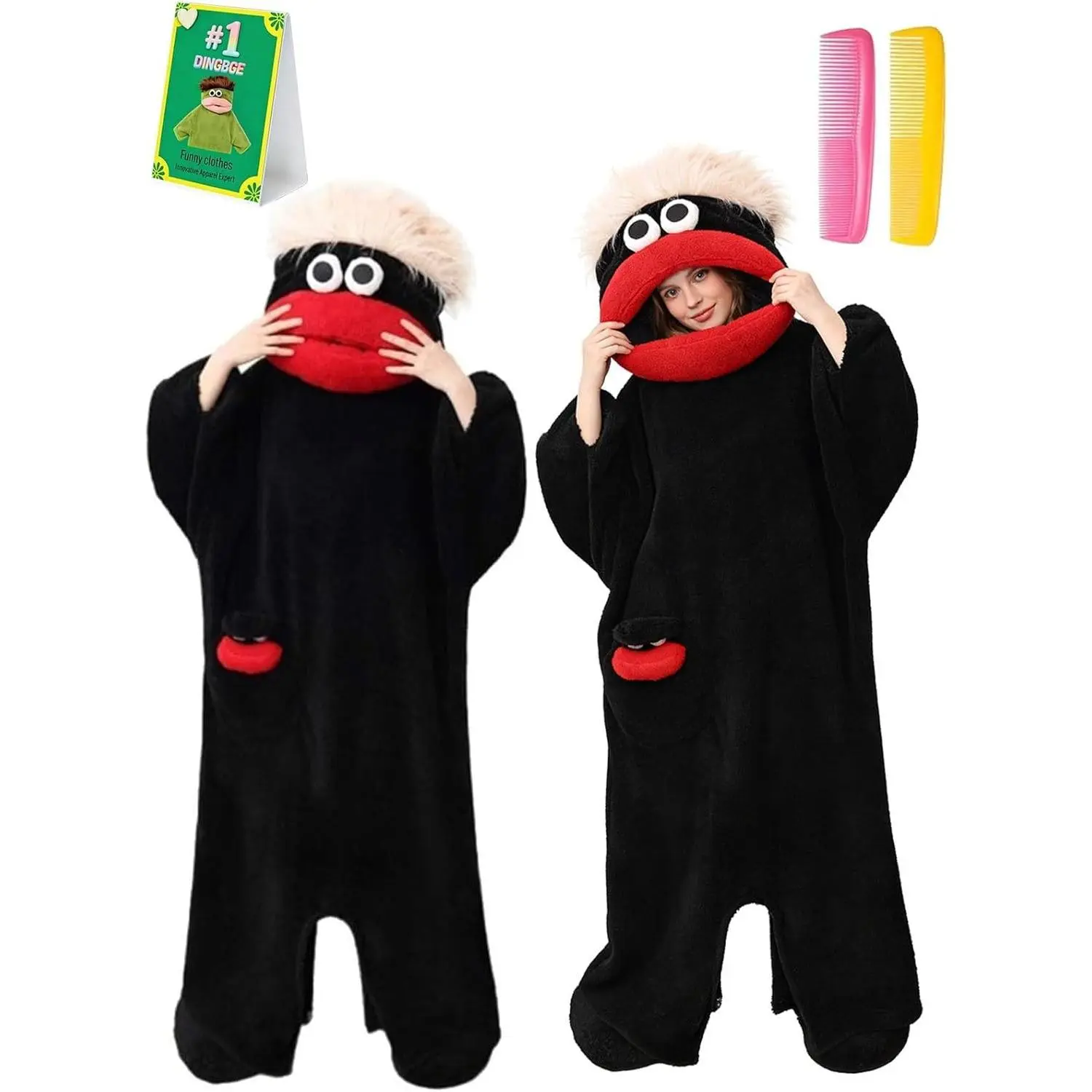 PartyCostume Plus size onesie pajamas,Funny Plush Puppet Onesie Pajama- Flannel Hooded Monster Loungewear, Ideal for GroupParties, Outdoor Movie Nights & Sleepover Events,Perfectfor adult Halloween parties, and unforgettable group photos.