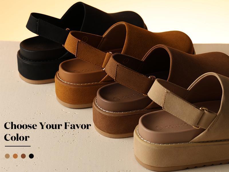 PASLTER Women's Platform Clogs Adjustable Strap Slip on Mules Shoes Comfortable Fall Sandals