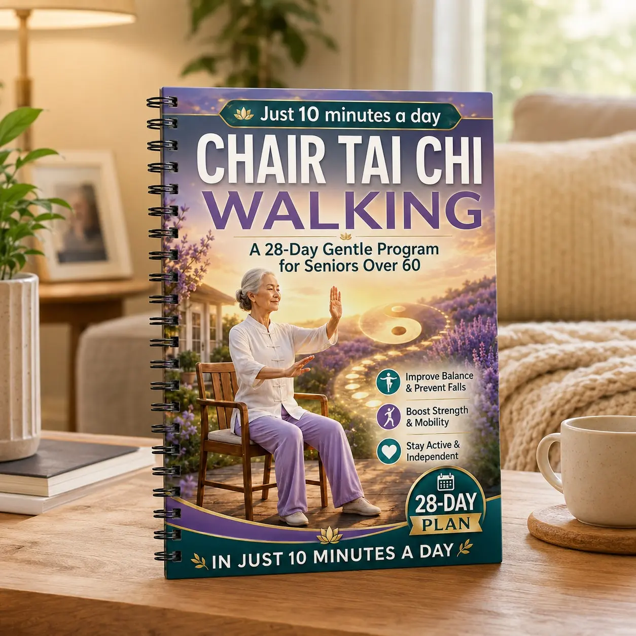 Senior Tai Chi Walking Exercise Book, 28-Day Training Guide, Daily 10-Minute Home Workout, Improve Flexibility and Balance, Fall Prevention