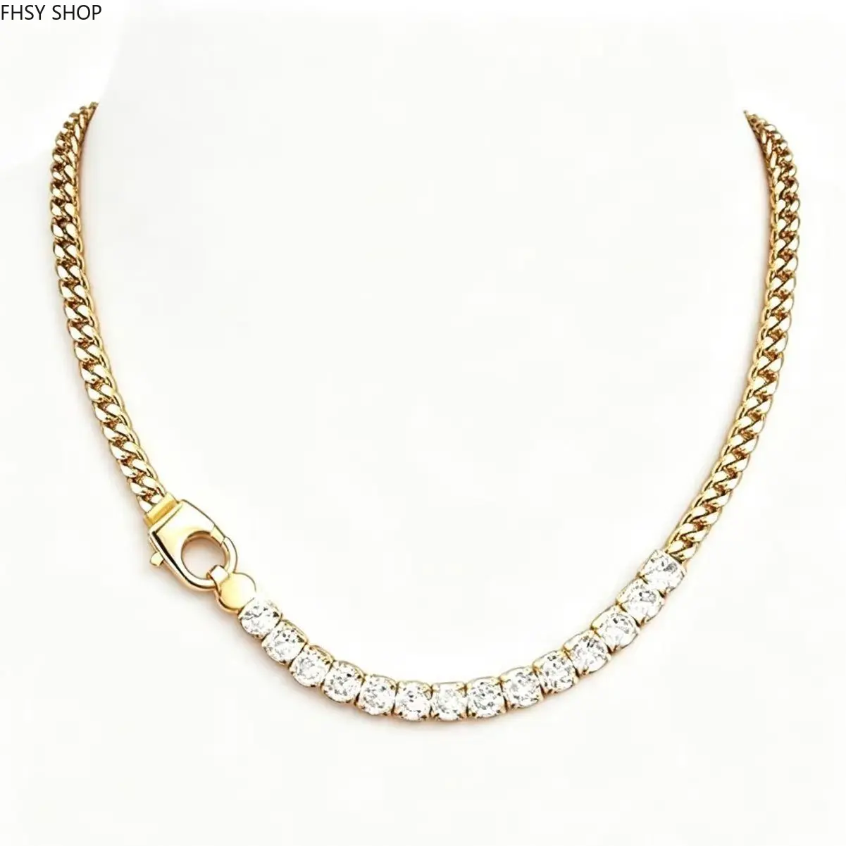Creator's Pick Titanium Steel Cuban Tennis Chain, Geometric Zircon Choker Necklace, Unisex High-End Jewelry with Hypoallergenic Metal, Perfect Personalized Gift for Him Her for Birthdays & Festivals